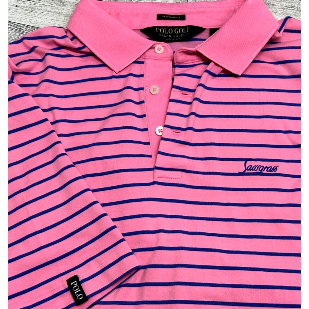 POLO GOLF RALPH LAUREN PERFORMANCE POLO SAWGRASS PINK STRIPED MENS XLARGE XL EUC